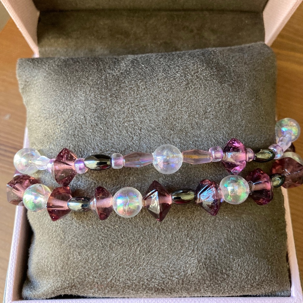 Purple, Clear Iridescent and Lavender Beaded Bracelet